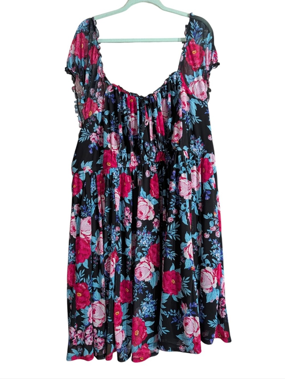 Torrid Size 4 Black Floral Mesh Babydoll Dress Pockets Cottagecore Plus Size - Picture 2 of 9